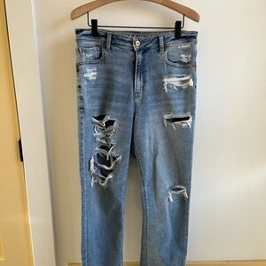 American Eagle Outfitters Medium Blue Ripped Straight Leg Jeans